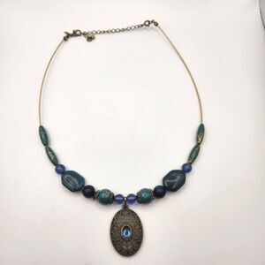 Unbranded Elegant Blue Beaded Pendant Necklace Fashion Jewlery